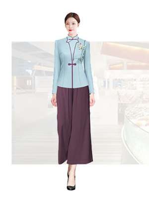 中山風(fēng)刺繡工服女士春秋季酒店工服套