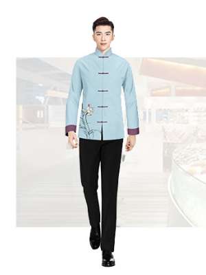 中山風(fēng)刺繡工服男士春秋季酒店工服套